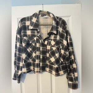Cropped Plaid Shirt Jacket